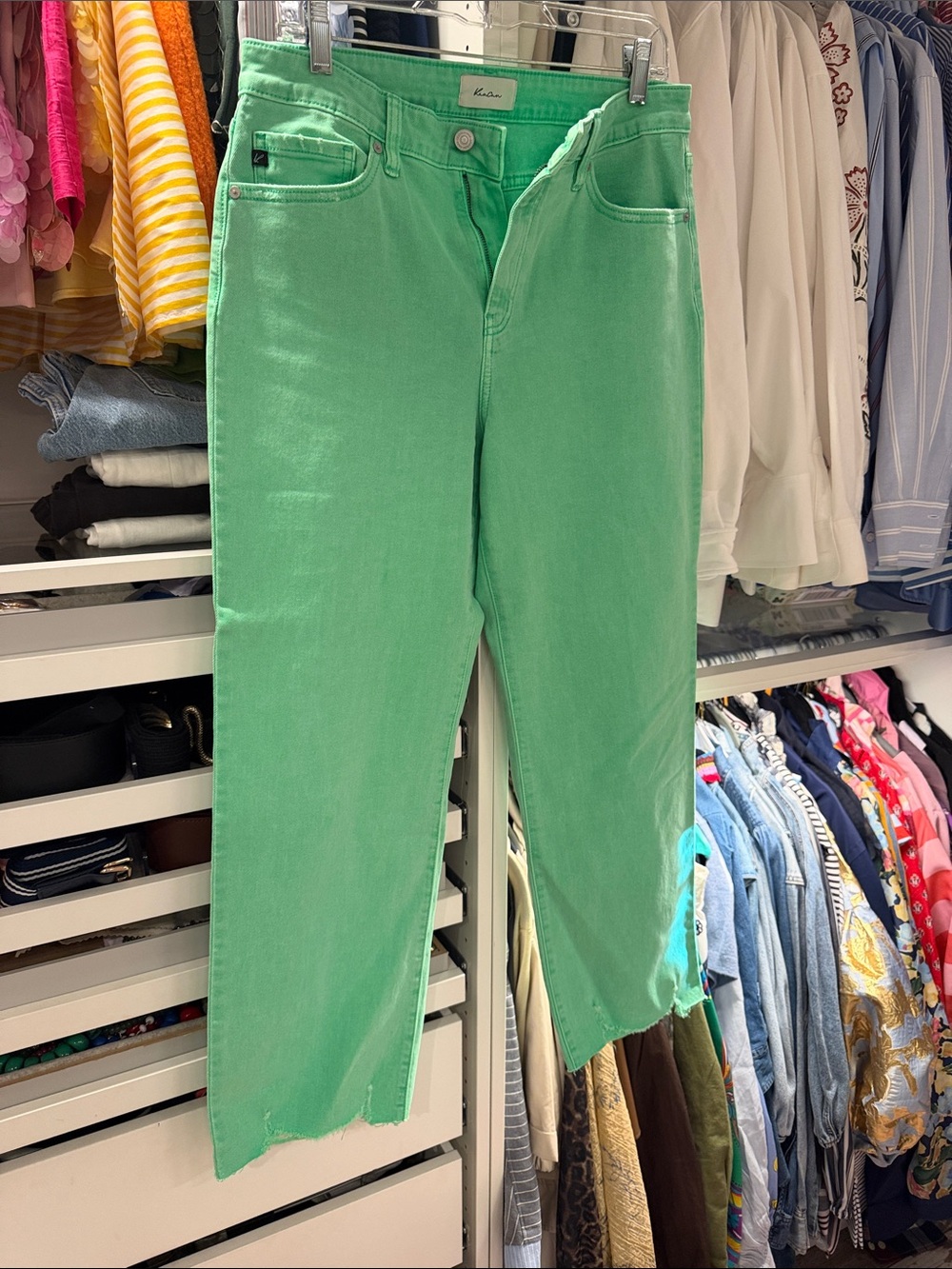 KanCan Green High-Rise Cropped Straight Jeans